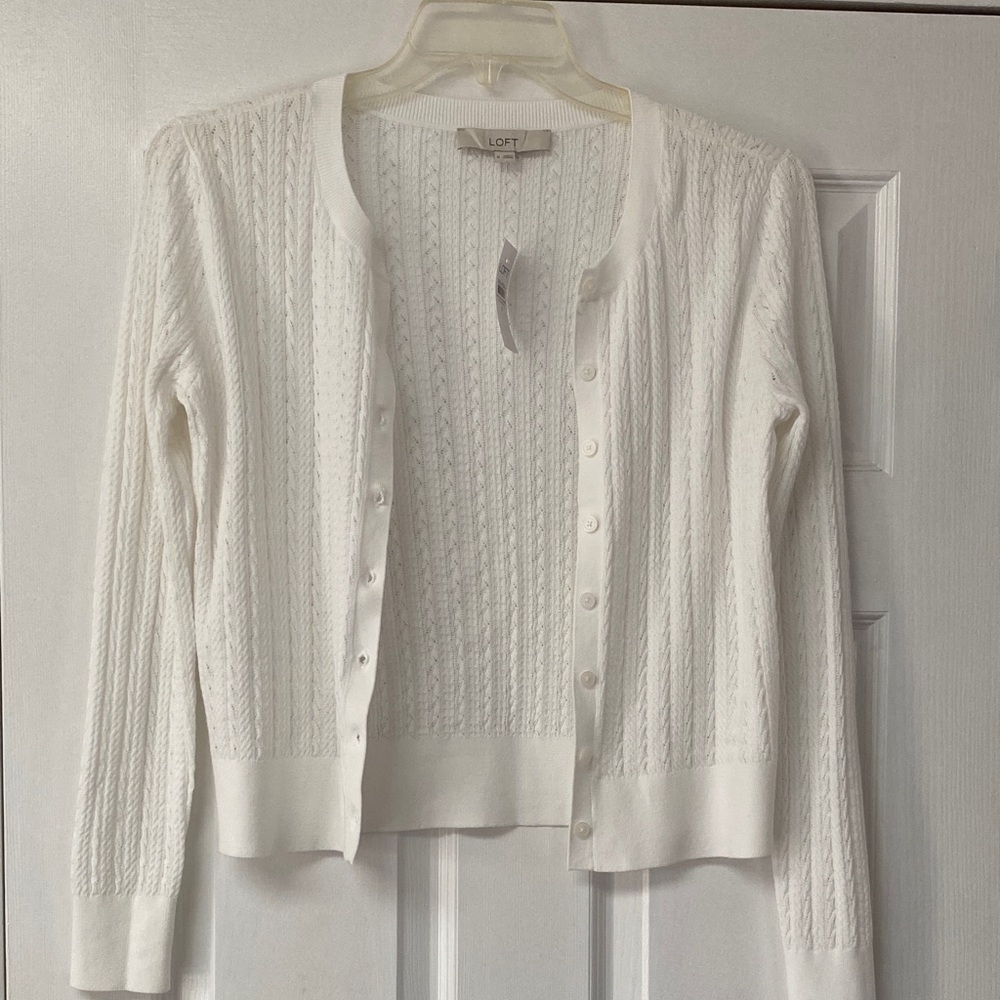 LOFT Women's Cream Button-Up Cardigan